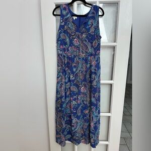 Talbots Blue Purple Paisley Floral Sleeveless Maxi Sundress Women’s Size 12 L